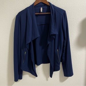 Chic Navy Women's cardigan moto jacket Blazer with Zipper Accents